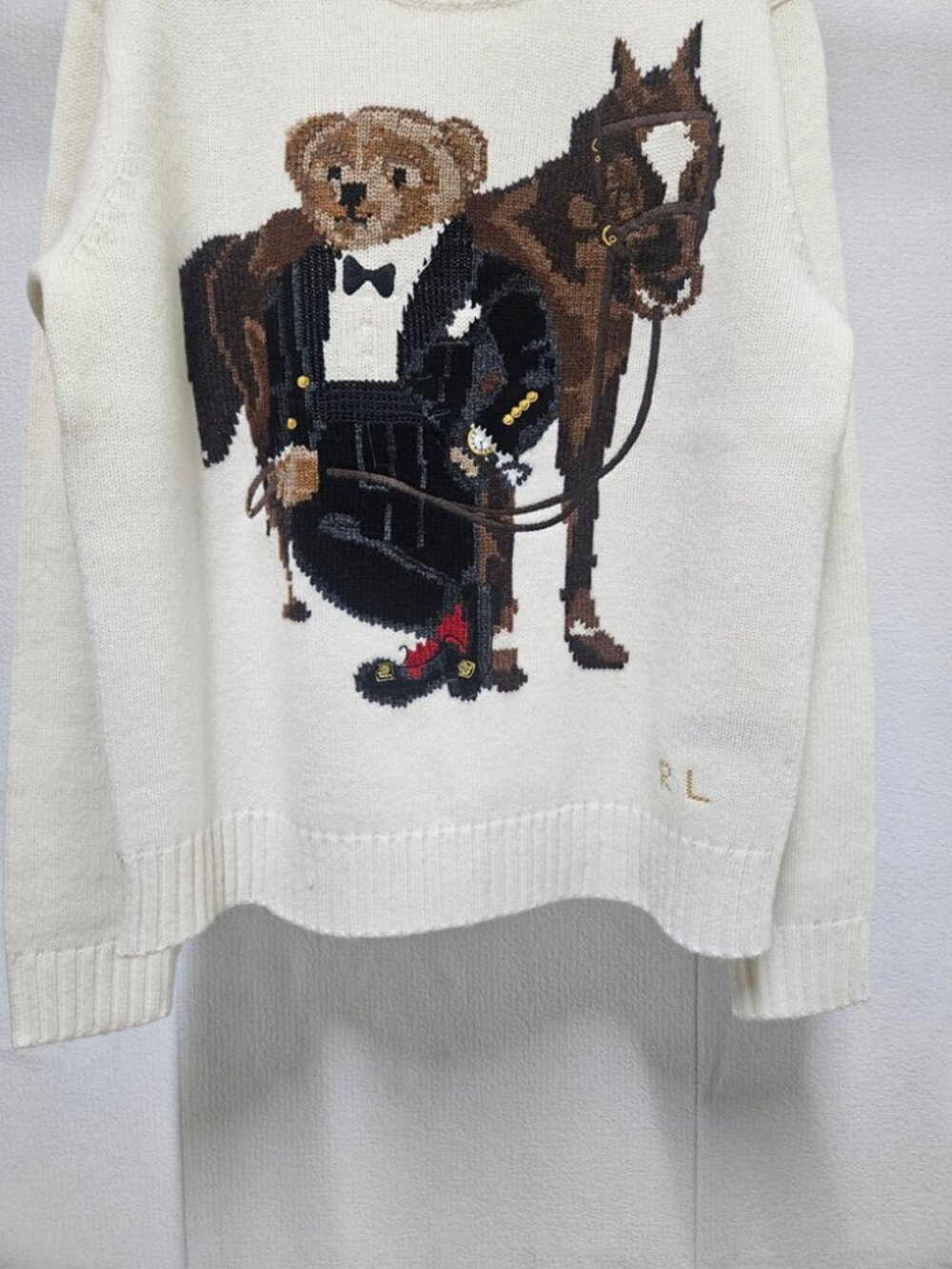 Polo Ralph Lauren Bear & Horse White Knit Sweater - Picture 3 of 7